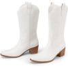DREAM PAIRS Women’s Square Toe Cowboy Cowgirl Boots Embroidered Mid Calf Western Boots Fashion Dress Low Chunky Heel Boots for Theme Party Country Concert(White-pu)