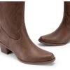 DREAM PAIRS Women’s Square Toe Cowboy Cowgirl Boots Embroidered Mid Calf Western Boots Fashion Dress Low Chunky Heel Boots for Theme Party Country Concert(Brown-pu)