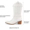 DREAM PAIRS Women’s Square Toe Cowboy Cowgirl Boots Embroidered Mid Calf Western Boots Fashion Dress Low Chunky Heel Boots for Theme Party Country Concert(White-pu)