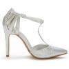 DREAM PAIRS Women’s Women’s High Stiletto Heels Oppointed-Mary T-Strap Closed Pointed Toe Dress Pumps Shoes for Wedding(Silver/Glitter)