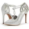 DREAM PAIRS Women’s Women’s High Stiletto Heels Oppointed-Mary T-Strap Closed Pointed Toe Dress Pumps Shoes for Wedding(Silver/Glitter)