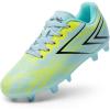 DREAM PAIRS Boys Girls Soccer Cleats Kids Youth Firm Ground Football Shoes for Little/Big Kid(Light Blue/Yellow)