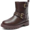 DREAM PAIRS Girls Ankle Boots Waterproof Side Zipper Booties for Little Kid/Big Kid(Brown)