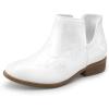 DREAM PAIRS Girls Booties Ankle Short Cowgirl Cowboy Western Boots(White)