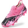 DREAM PAIRS Girls Boys Soccer Cleats Youth Firm Groud Outdoor Sports Athletic Mid-top Football Shoes for Little/Big Kid(Hot Pink/Black)