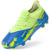 DREAM PAIRS Girls Boys Soccer Cleats Youth Firm Groud Outdoor Sports Athletic Mid-top Football Shoes for Little/Big Kid(Royal Blue/Neon Green)