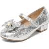 DREAM PAIRS Girls Dress Shoes Princess Shoes for Toddler Little Girl Mary Jane Low Heels Glitter Flower Party Wedding Footwear(Sliver)
