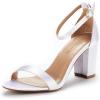 DREAM PAIRS Women’s Chunk Low Heel Pump Sandals(White/Satin)