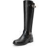 DREAM PAIRS Women’s Knee High Boots Comfortable Elastic Knit Fabric Chunky Block Heel Round Toe Side Zipper Riding Biker Motorcycle Buckle Boots,Size 8.5,BLACK-FABRIC,UTAH-1