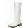 DREAM PAIRS Womens Knee High Boots Square Toe Platform Chunky Block Heel Banana Campus Boots for Women Comfortable Low Heel Side Zipper Womens Riding Tall Boots(White)