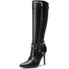 DREAM PAIRS Women’s Metallic Stiletto Heeled Knee High Boots Sexy Fashion Pointed Toe Dress Boots with Stud and Zipper Tassel