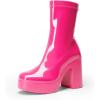 DREAM PAIRS Women’s Platform Gogo Ankle Boots High Chunky Block Heel Square Toe Booties Shoes(Hot Pink-pat)