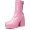 DREAM PAIRS Women’s Platform Gogo Ankle Boots High Chunky Block Heel Square Toe Booties Shoes(Pink)
