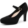 DREAM PAIRS Women’s Pumps Close Toe Classic High Heels Round Toe Comfortable Low Platform Mary Jane Dress Shoes(Black-suede)