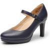 DREAM PAIRS Women’s Pumps Close Toe Classic High Heels Round Toe Comfortable Low Platform Mary Jane Dress Shoes(Navy)