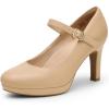 DREAM PAIRS Women’s Pumps Close Toe Classic High Heels Round Toe Comfortable Low Platform Mary Jane Dress Shoes(Nude)