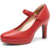 DREAM PAIRS Women’s Pumps Close Toe Classic High Heels Round Toe Comfortable Low Platform Mary Jane Dress Shoes(Red-pu)