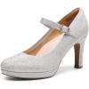 DREAM PAIRS Women’s Pumps Close Toe Classic High Heels Round Toe Comfortable Low Platform Mary Jane Dress Shoes(Silver-glitter)