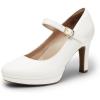 DREAM PAIRS Women’s Pumps Close Toe Classic High Heels Round Toe Comfortable Low Platform Mary Jane Dress Shoes(White)