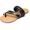 DREAM PAIRS Women’s Slip On Leather Braided Flip Flops Casual Cross Band Thong Slide Flat Sandals for Summer Beach Walking(Black)