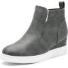 DREAM PAIRS Women’s Slip on High Top Wedge Sneakers Hidden Heel Platform Wedgie Ankle Booties(Grey/Pu)