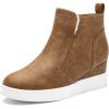DREAM PAIRS Women’s Slip on High Top Wedge Sneakers Hidden Heel Platform Wedgie Ankle Booties(Tan/Pu)