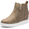 DREAM PAIRS Women’s Slip on High Top Wedge Sneakers Hidden Heel Platform Wedgie Ankle Booties(Taupe/Pu)