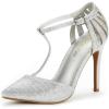 DREAM PAIRS Women’s Women’s High Stiletto Heels Oppointed-Mary T-Strap Closed Pointed Toe Dress Pumps Shoes for Wedding(Silver/Glitter)