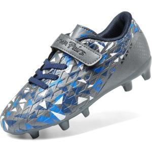 DREAM PAIRS Boys Girls Soccer Cleats Kids Football Shoes for Little/Big Kid(Dark Grey/Royal Blue)