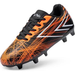 DREAM PAIRS Boys Girls Soccer Cleats Kids Youth Firm Ground Football Shoes for Little/Big Kid(Black/Orange)