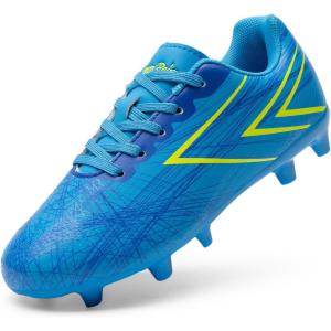 DREAM PAIRS Boys Girls Soccer Cleats Kids Youth Firm Ground Football Shoes for Little/Big Kid(Blue)