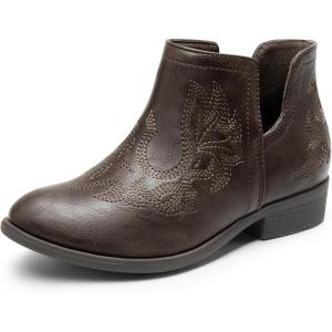 DREAM PAIRS Girls Booties Ankle Short Cowgirl Cowboy Western Boots(Brown)