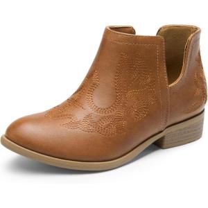 DREAM PAIRS Girls Booties Ankle Short Cowgirl Cowboy Western Boots(Camel)