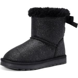 DREAM PAIRS Girls Boots Kids Winter Faux Fur Warm Snow Ankle FuzzyChic Kid’s Bow Boots for Toddler/Little Kid(Black/Glitter)