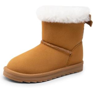 DREAM PAIRS Girls Boots Kids Winter Faux Fur Warm Snow Ankle FuzzyChic Kid’s Bow Boots for Toddler/Little Kid(Chestnut)