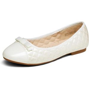 DREAM PAIRS Girls Dress Shoes Flower Girl Slip-on Bow Ballet Flats for Wedding, Party, School (Little Kid/Big Kid)(Beige/White)