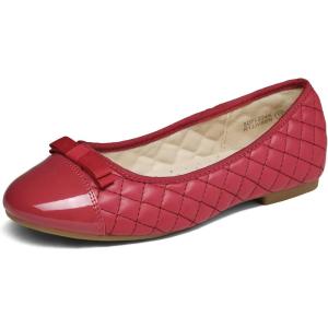 DREAM PAIRS Girls Dress Shoes Flower Girl Slip-on Bow Ballet Flats for Wedding, Party, School (Little Kid/Big Kid)(Red)