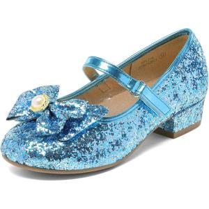 DREAM PAIRS Girls Dress Shoes Princess Shoes for Toddler Little Girl Mary Jane Low Heels Glitter Flower Party Wedding Footwear(Blue)