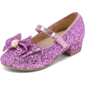 DREAM PAIRS Girls Dress Shoes Princess Shoes for Toddler Little Girl Mary Jane Low Heels Glitter Flower Party Wedding Footwear(Purple)