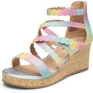 DREAM PAIRS Girls Wedge Sandals Flatform Open Toe Platform Sandals Flower Wedding Party for Little Kid/Big Kid(Rainbow)