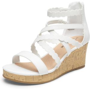 DREAM PAIRS Girls Wedge Sandals Flatform Open Toe Platform Sandals Flower Wedding Party for Little Kid/Big Kid(White)