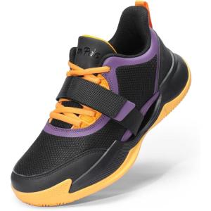 DREAM PAIRS Kids Basketball Shoes Boys Girls Low-top Sneakers Durable Sports Shoes Lace-up Breathable School Trainers for Little Big Kids Youth,Size 3 Little Kid,Black/Gold/Purple,SDBS2401K