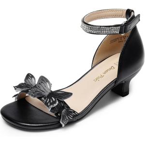 DREAM PAIRS Lace Up Low Heel Sandals for Girls Ankle Strap Dress Pump Strappy Gladiator Wedding Party Shoes for Little Kid/Big Kid(Black)