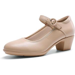 DREAM PAIRS Mary Jane Shoes Women Low Chunky Heels Closed Toe Pumps Comfortable Work Business Dress Shoes(Nude)