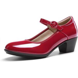 DREAM PAIRS Mary Jane Shoes Women Low Chunky Heels Closed Toe Pumps Comfortable Work Business Dress Shoes(Red)