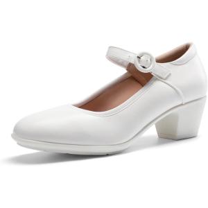 DREAM PAIRS Mary Jane Shoes Women Low Chunky Heels Closed Toe Pumps Comfortable Work Business Dress Shoes(White)