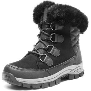 DREAM PAIRS Waterproof Snow Boots for Women, Faux Fur Cozy Warm Insulated Winter Boots Lace Up Mid-Calf Outdoor Shoes for Walking Hiking Hespera(Black)