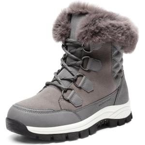 DREAM PAIRS Waterproof Snow Boots for Women, Faux Fur Cozy Warm Insulated Winter Boots Lace Up Mid-Calf Outdoor Shoes for Walking Hiking Hespera(Dark Grey)