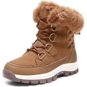 DREAM PAIRS Waterproof Snow Boots for Women, Faux Fur Cozy Warm Insulated Winter Boots Lace Up Mid-Calf Outdoor Shoes for Walking Hiking Hespera(Tan)