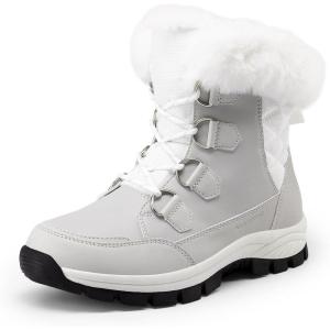 DREAM PAIRS Waterproof Snow Boots for Women, Faux Fur Cozy Warm Insulated Winter Boots Lace Up Mid-Calf Outdoor Shoes for Walking Hiking Hespera(White/Grey)